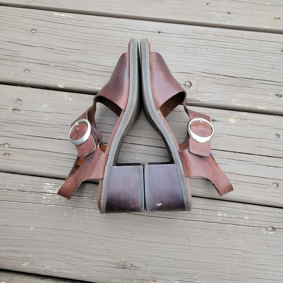 Vintage 90s y2k Bratz Brown Leather Chunky Heel Square Toe T Strap Sandals 8.5 - Picture 4 of 6